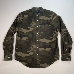 Abercrombie & Fitch Camo Shirt Men's M Green Officer Collar Cotton Army Military